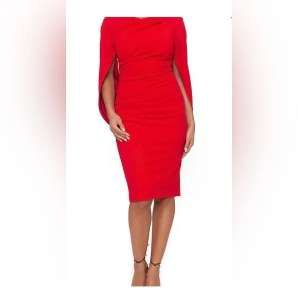 Betsy & Adam Elegant Red Cape Dress, Size 10 - Picture 1 of 9
